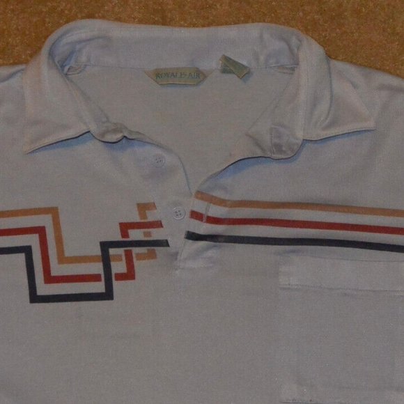 80s Royale Air Mens Vintage Med Blue Short Sleeve Muscle Fit Polo - Picture 5 of 6